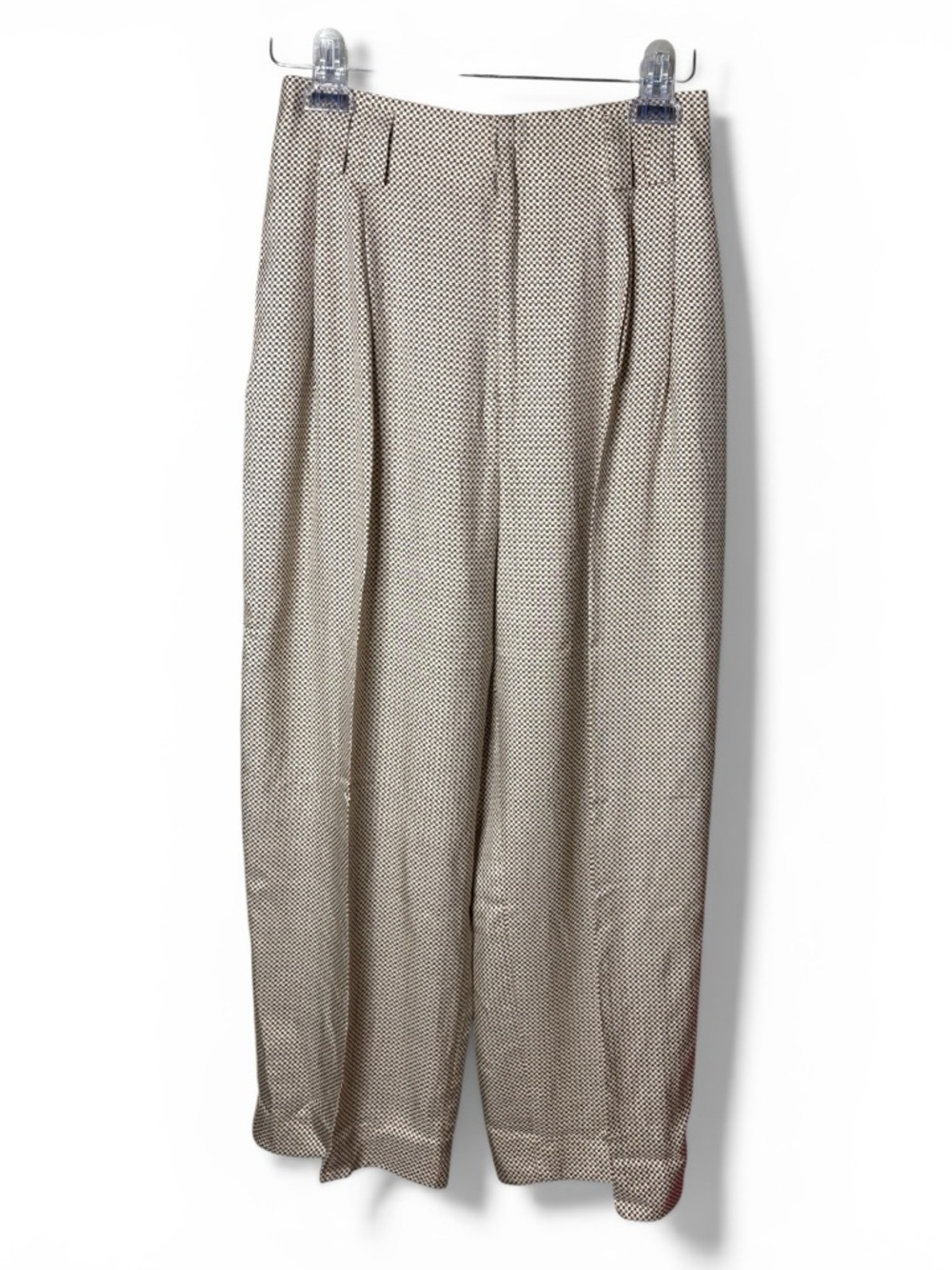 Linda Allard for Ellen Tracy Pleated Silk Pants Women’s 6 Brown Gray Micro Check
